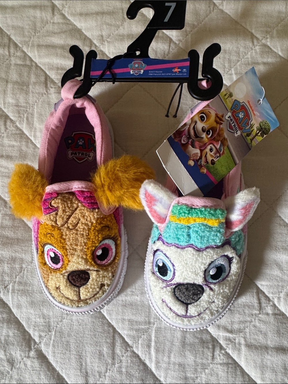 Paw Patrol Girls Plush Slip-On Slippers in Pink, White & Tan